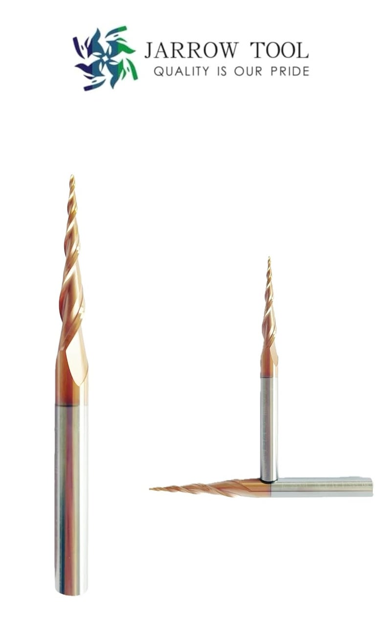 JARROW TOOL 2pcs Tapered Ball Nose End Mill 2.0mm Tip Diameter (Radius=1.0mm) 5/4"*1/4" *3"Shank with CNC Router Bit 2D and 3D Engrave Carving Woodworking Tool - Image 2